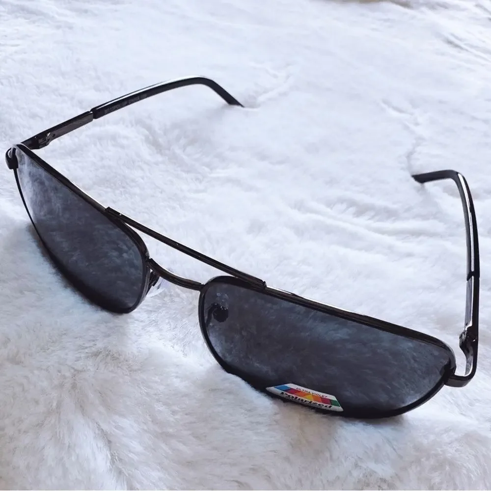 Troy Black w/ Black Rims Rectangular Polarized Sunglasses - Picture 5 of 14